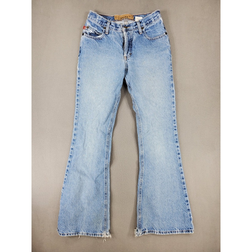 Mudd Flare Leg Jeans Womens 3 Blue Vintage 90s Y2K Distressed Light Wash Denim